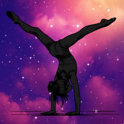 realistic gymnastic hand stand girl in four splits