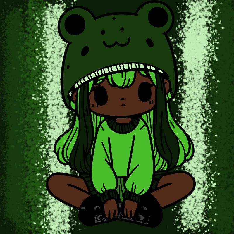a girl wearing a frog hat and some frog socks