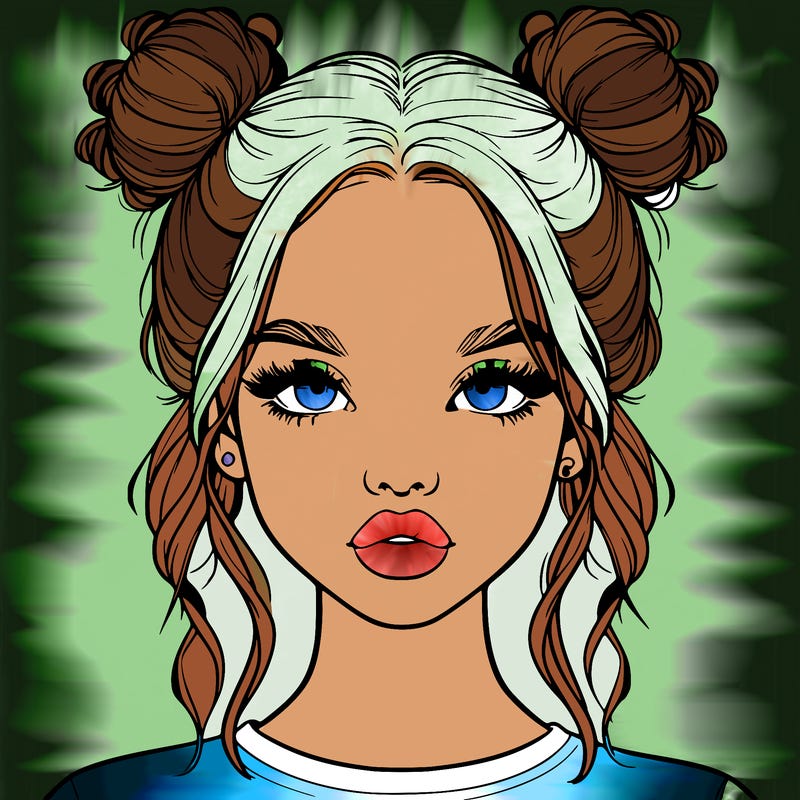 realistic girl with two buns in hair and lips