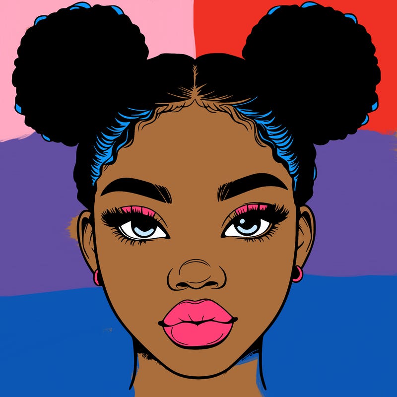 realistic black woman with two buns