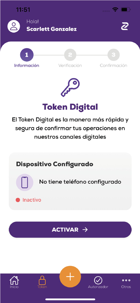 Zeta - 은행 거래 확인을 위한 안전한 디지털 토큰 설정 화면인 Zeta 앱