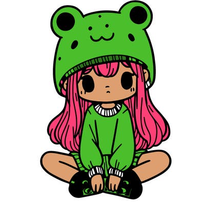 a girl wearing a frog hat and some frog socks