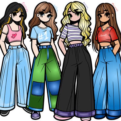 girls with wide pants and a croc top