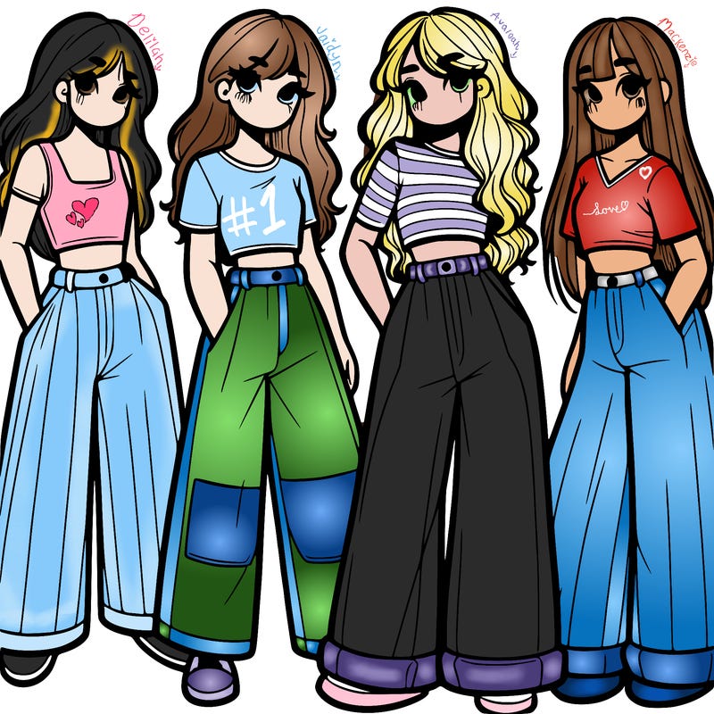 girls with wide pants and a croc top