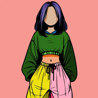 realistic girl faceless with baggy pants and a crop top