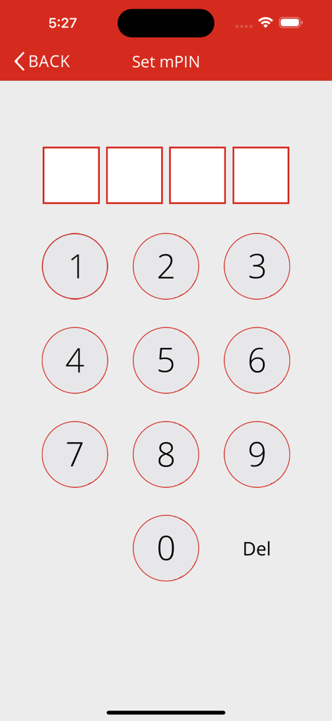 Interfaz para establecer un PIN móvil en la aplicación AfrAsia Cards con un teclado numérico.