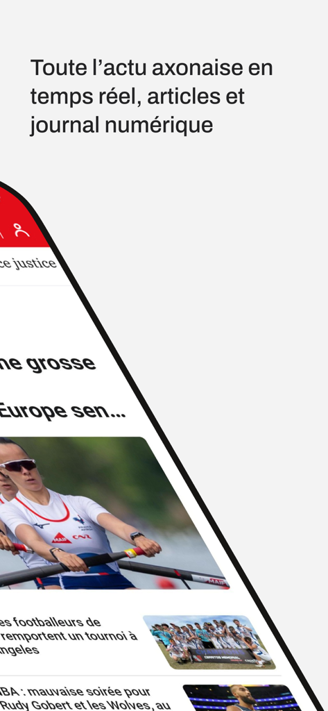 Interfaccia dell'app mobile L'Aisne Nouvelle che mostra articoli di notizie regionali e titoli in francese.