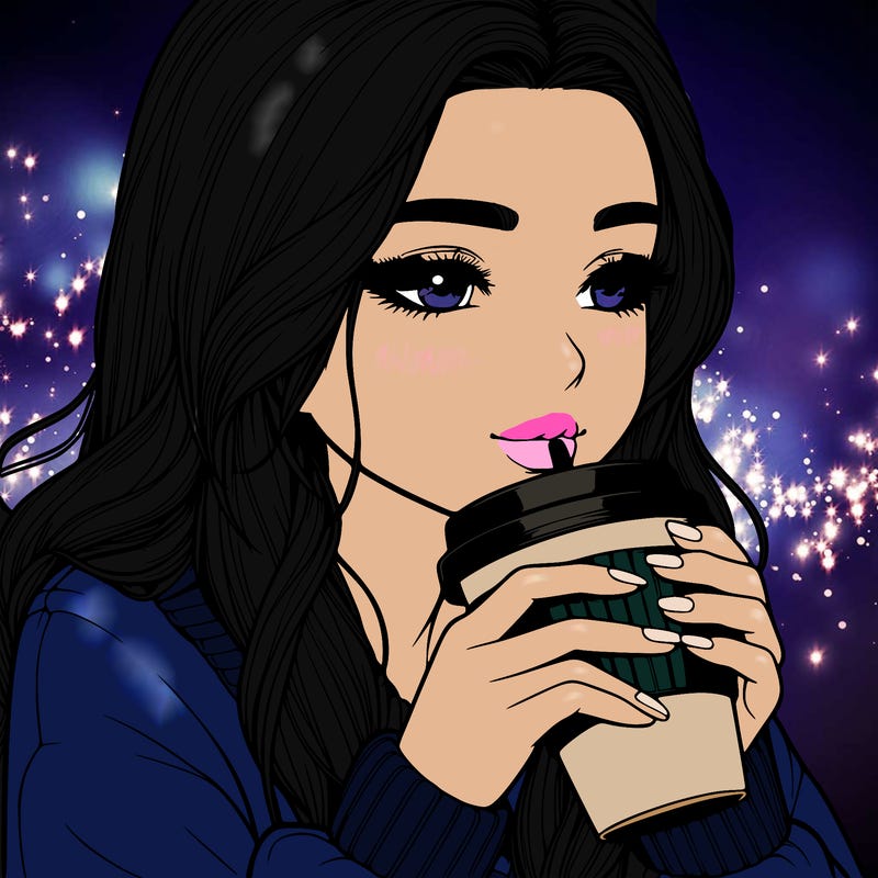realistic girl drinking coffee
