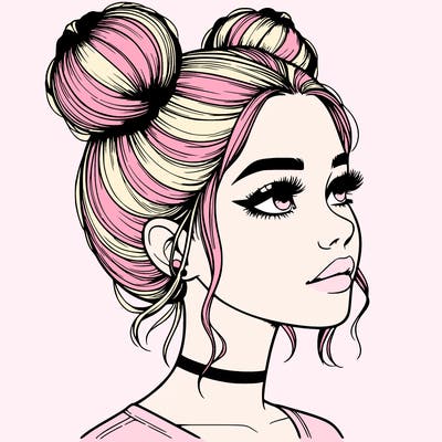 realistic girl with buns on the top of her head