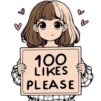 a girl holding a sign saying 100 likes please