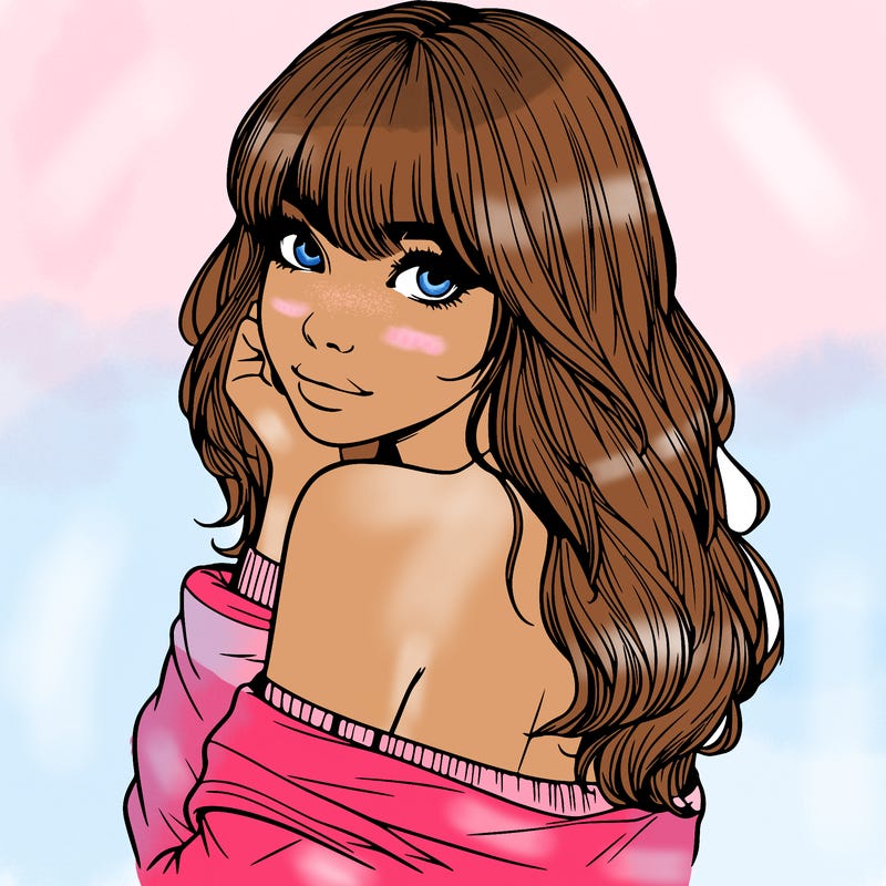 realistic girl with bangs looking over her shoulder