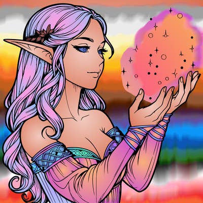 realistic elf girl doing magic