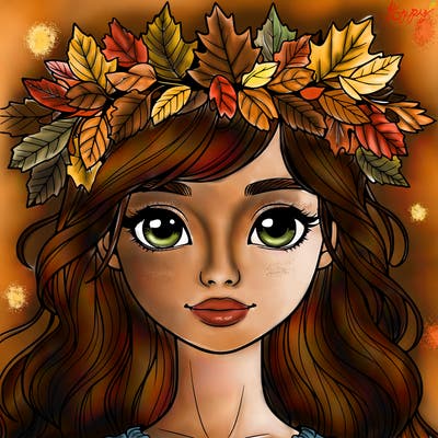 realistic girl with fall leaf crown