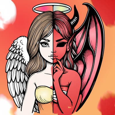 realistic angel half demon