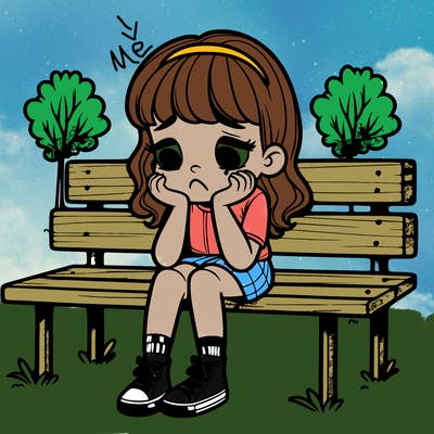 saddest girl ever sitting on a bench