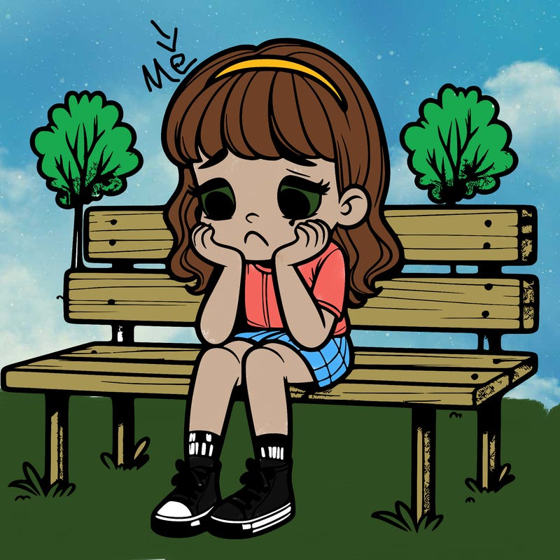saddest girl ever sitting on a bench