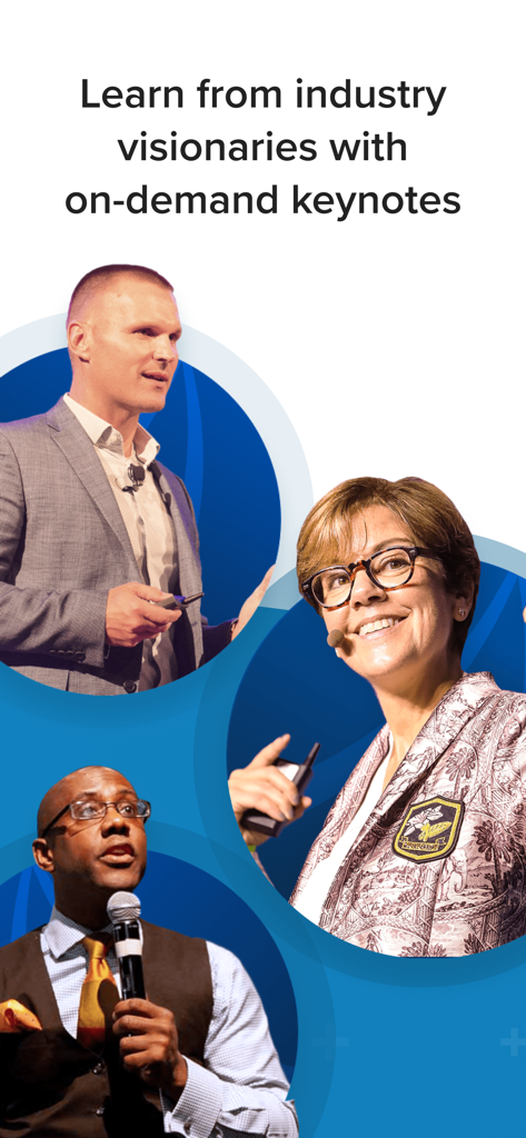 Impact app screen showcasing on demand keynotes from industry experts