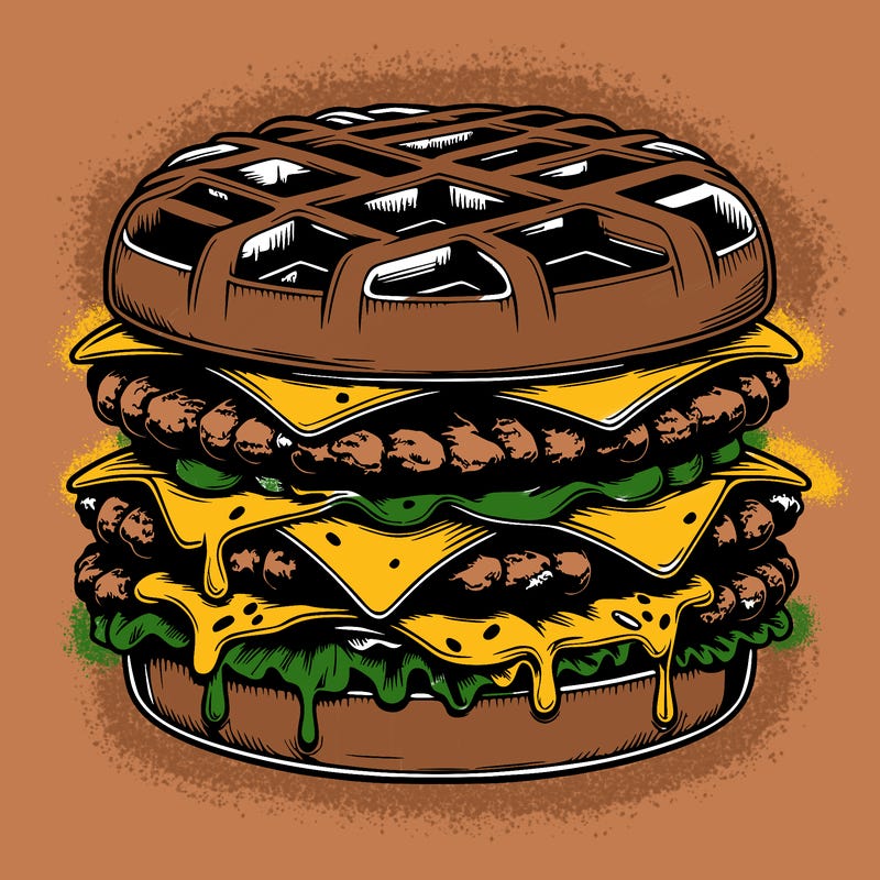 realistic waffle burger