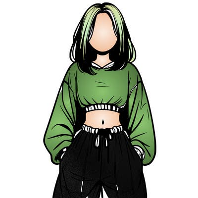 realistic girl faceless with baggy pants and a crop top