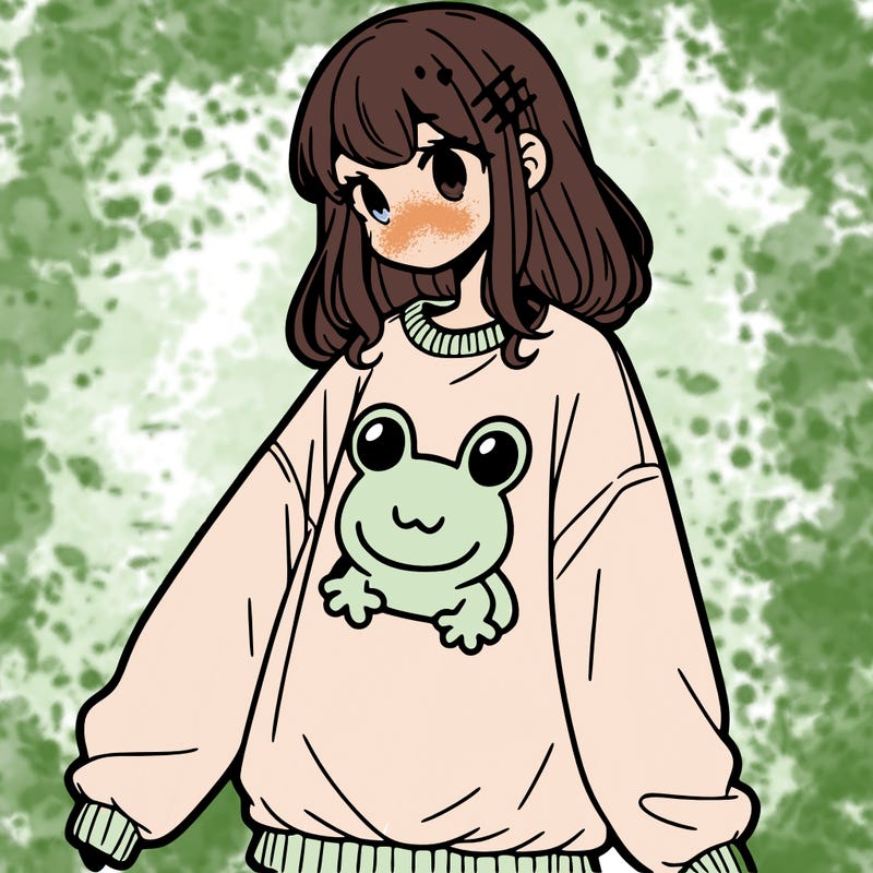 girl wearing frogging sweatshirt