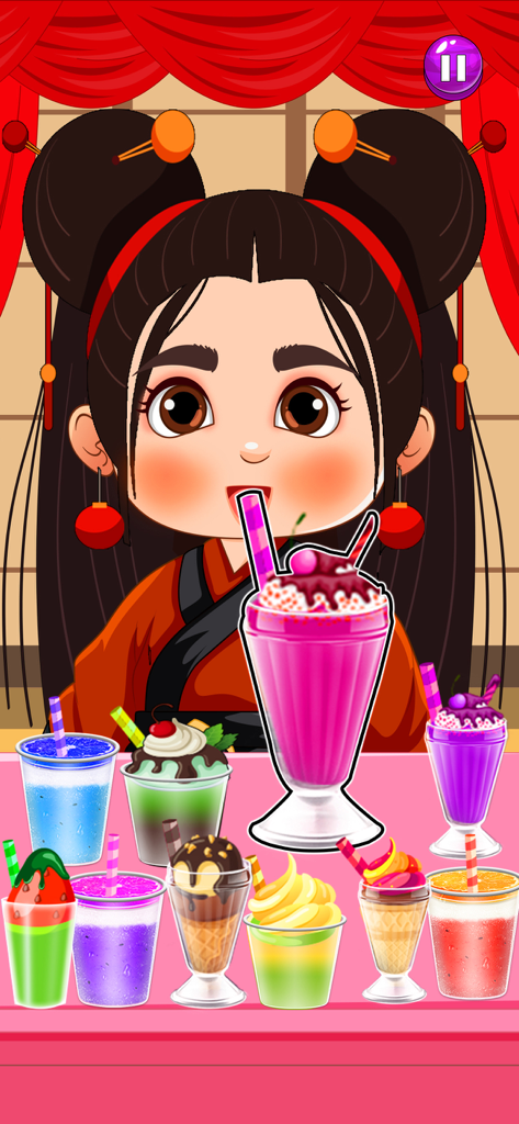 Mukbang Eating ASMR Games - Cartoon girl with colorful milkshakes and desserts in Mukbang Eating ASMR game