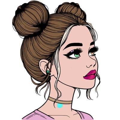 realistic girl with buns on the top of her head
