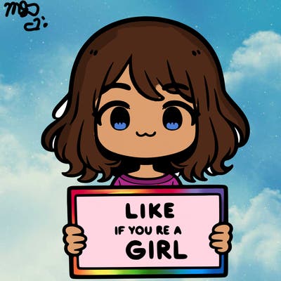 a cute girl holding a sign that says like if you’re a girl