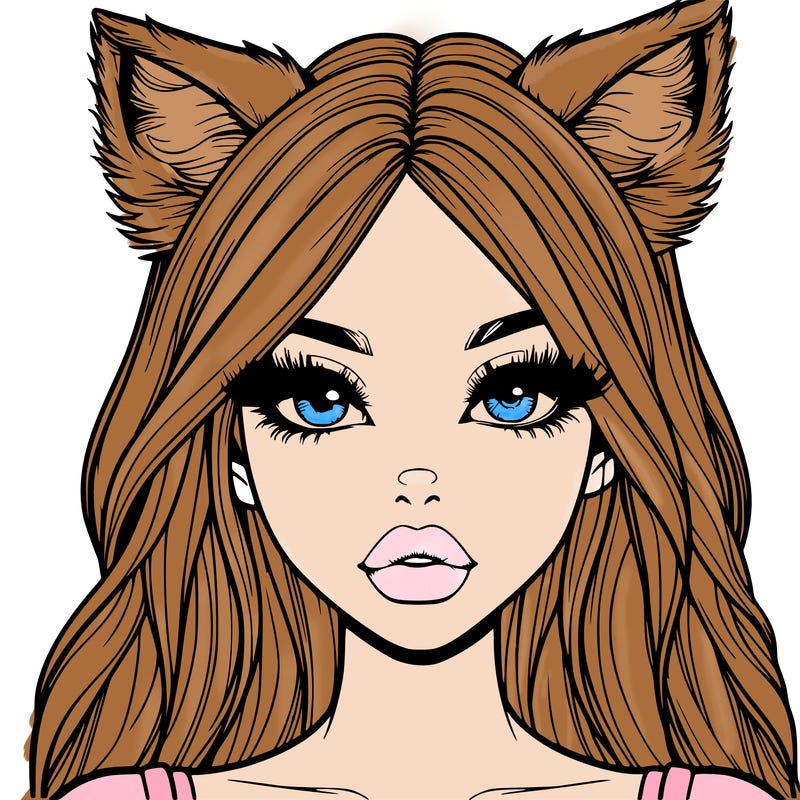 realistic girl with fox ears and realistic lips