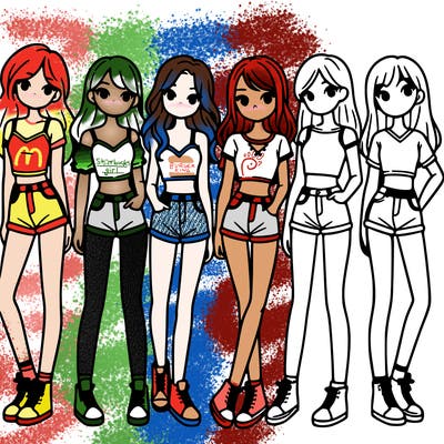 a group of girls wearing crop tops and shorts