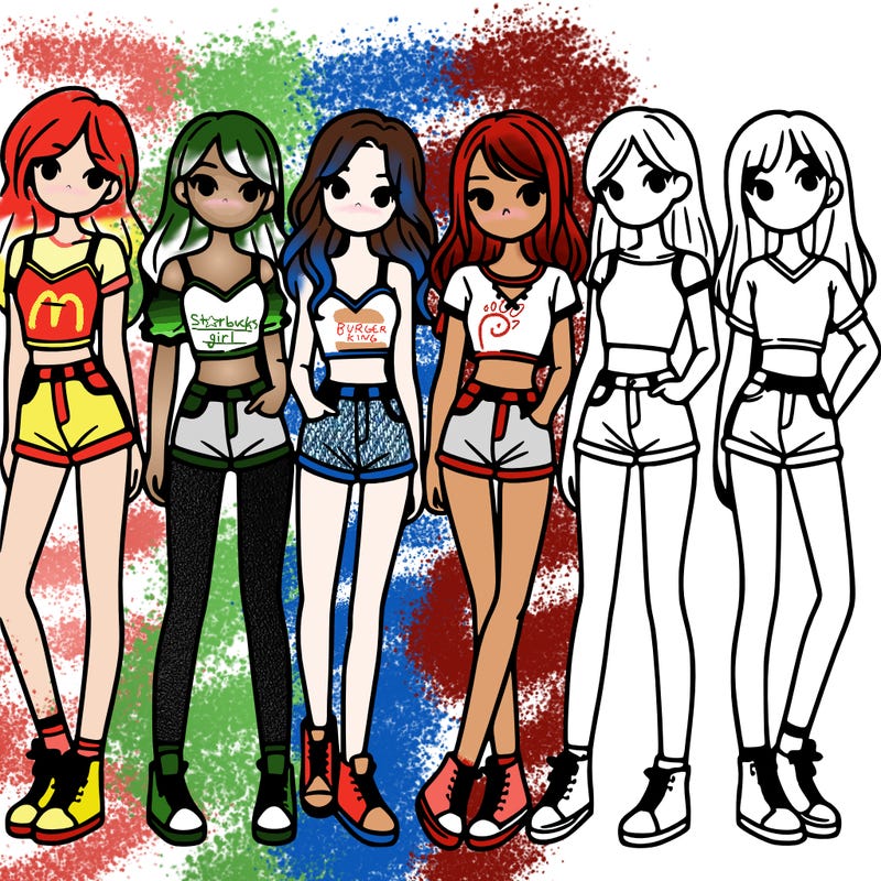 a group of girls wearing crop tops and shorts