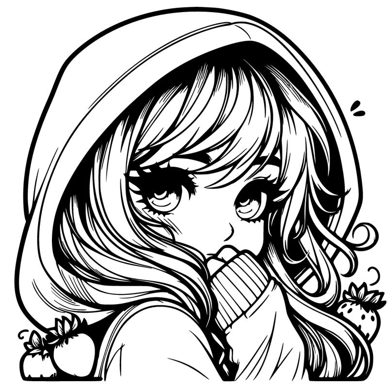 shy strawberry girl with hoodie realistic