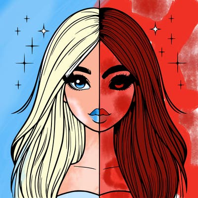 realistic girl with long hair split