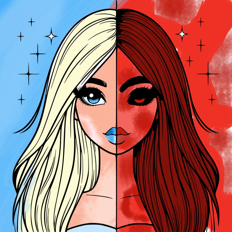 realistic girl with long hair split