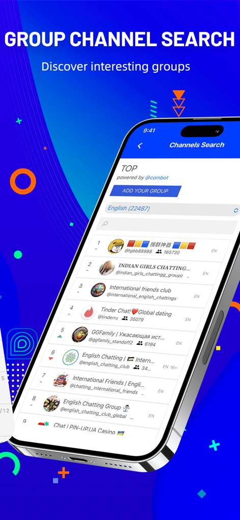 Group Channel for Telegram - Mobile app interface for discovering and searching popular Telegram group channels