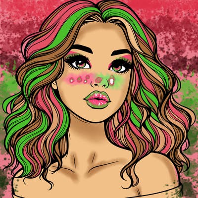 realistic girl with wavy hair and lips