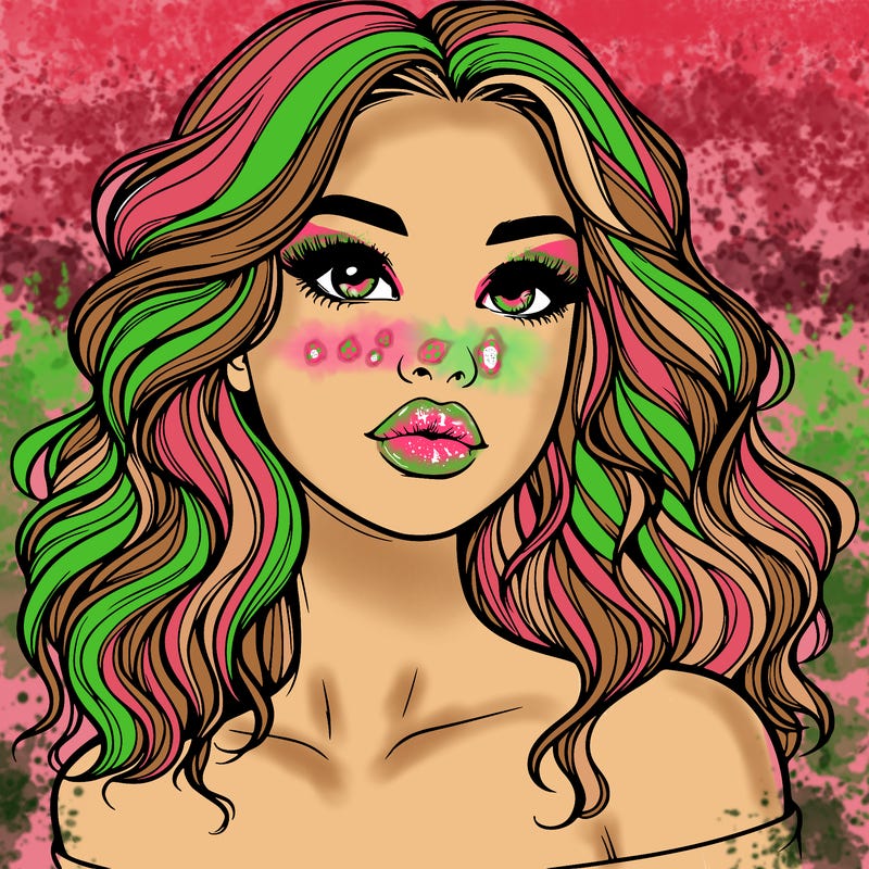 realistic girl with wavy hair and lips