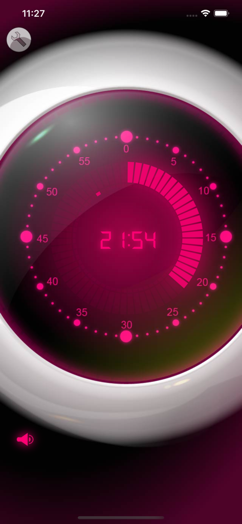 Best Kitchen Timer - Un'interfaccia digitale ultramoderna di timer da cucina color rosa che mostra ventuno minuti e cinquanta quattro secondi rimanenti.