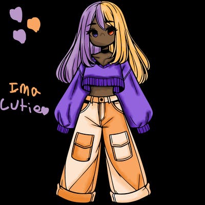 cute girl with straight hair in baggy jeans and a crop top and a sweater