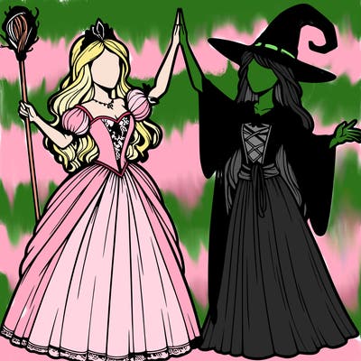 detailed realistic split of a princess and a witch