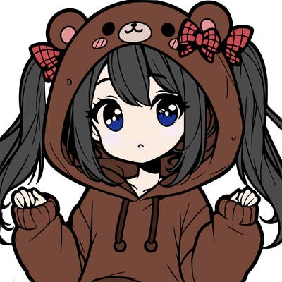 cute anime girl with ponytails and a cute bear hoodie