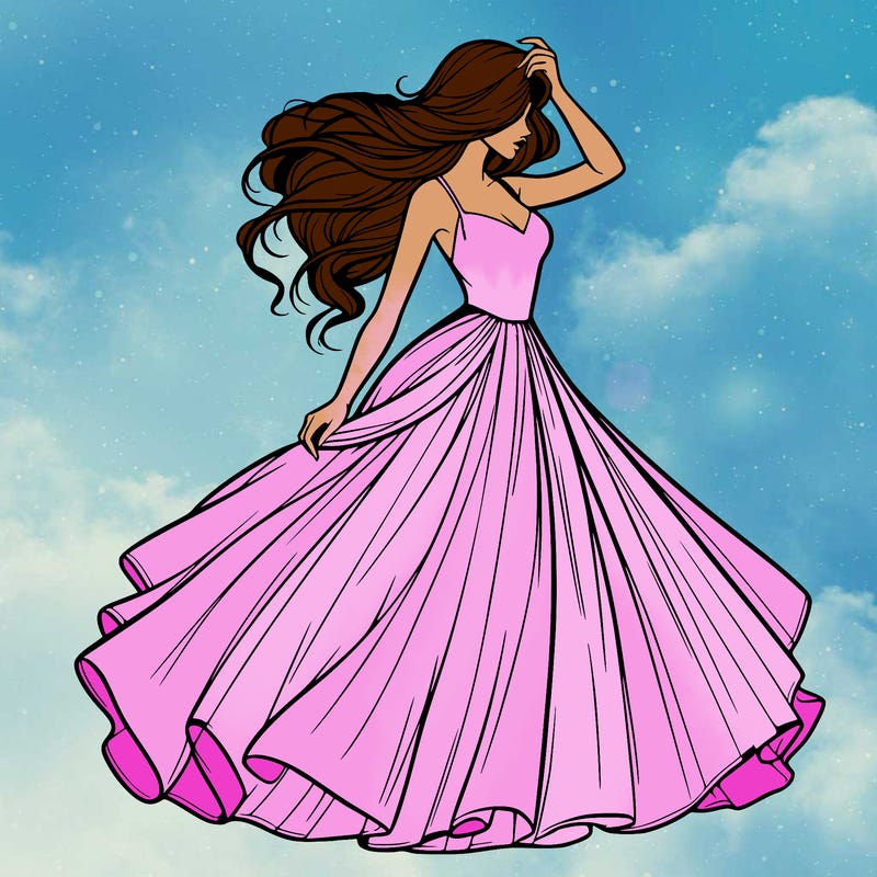 realistic woman with dress flowing in the wind