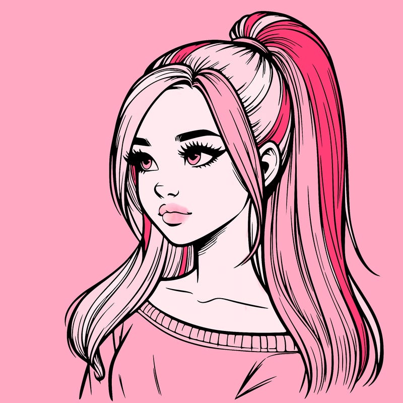 realistic girl with a high ponytail