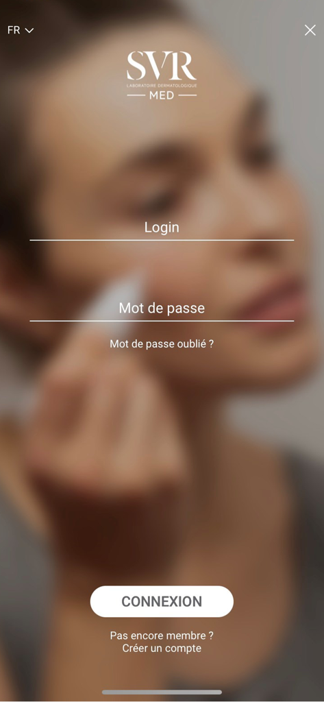 SVR Med app login screen for medical professionals