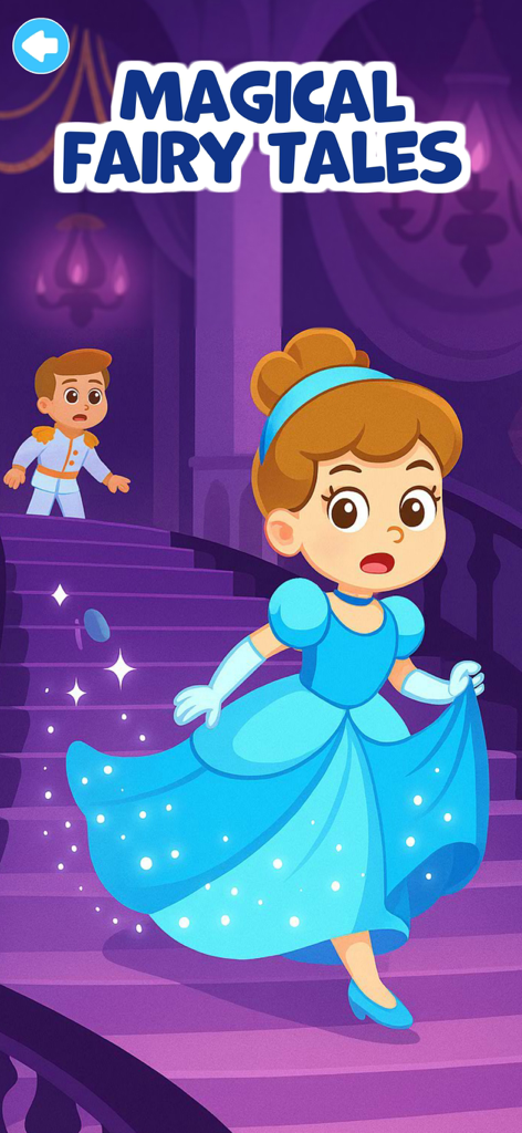 Illustration von Aschenputtel, die in einem magischen Märchen die Treppe hinunterläuft