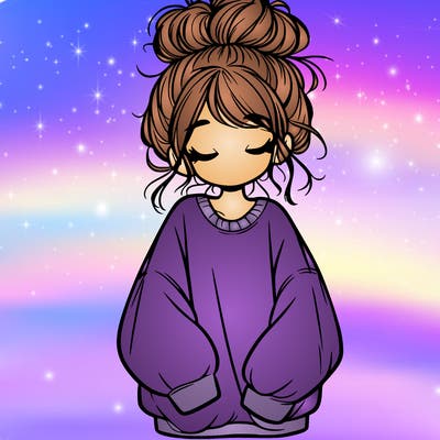 girl with baggy sweatshirt and messy bun