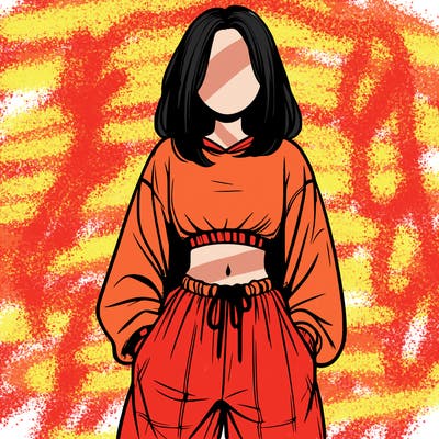 realistic girl faceless with baggy pants and a crop top