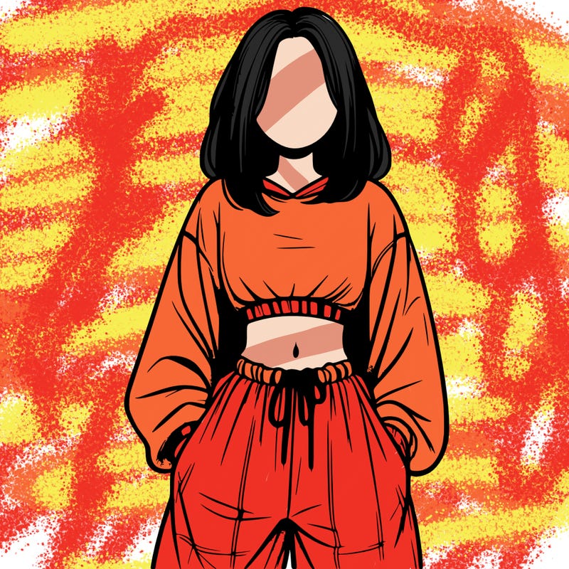 realistic girl faceless with baggy pants and a crop top