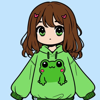girl wearing frogging sweatshirt