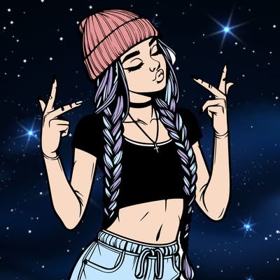 realistic teenage girl with braids and a beanie and crop top doing 🫶🏼