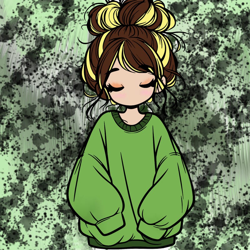 girl with baggy sweatshirt and messy bun